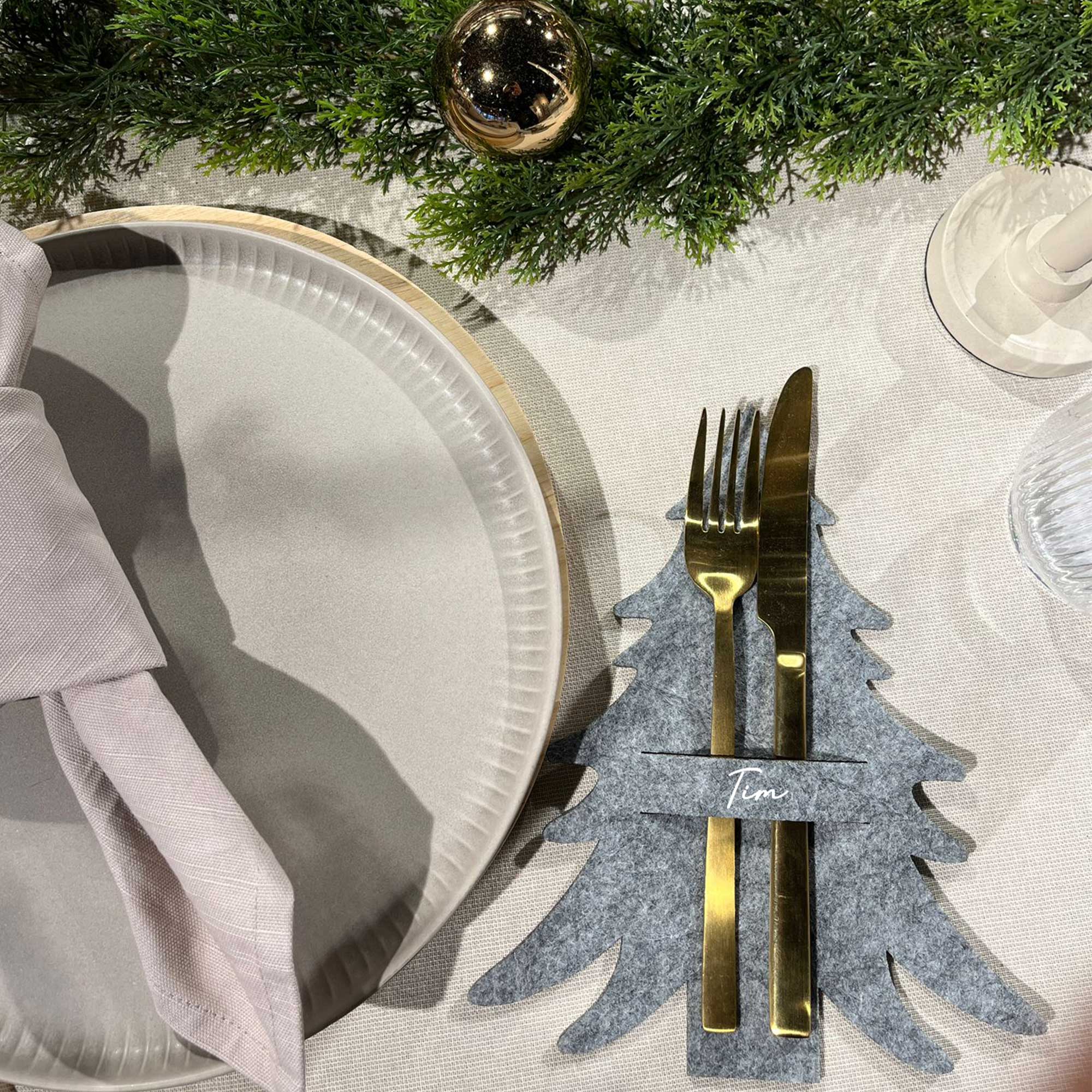 Bestecktasche Weihnachten personalisiert | Filz Tannenbaum Besteckhalter | Tischdeko festlich | Serviettenhalter Frohe Weihnachten