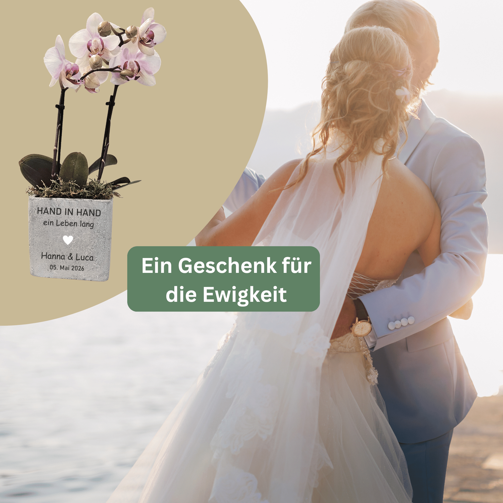 Hochzeit Geschenk für Brautpaar – Personalisiertes Hochzeitsgeschenk Blumentopf | HAND IN HAND ein Leben lang