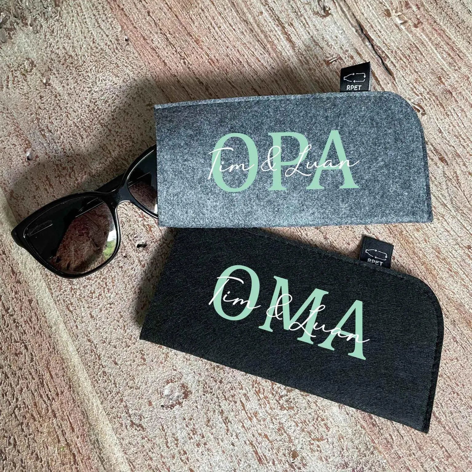 Brillenetui OMA OPA MAMAM PAPA mit Namen personalisiert – Filz Hülle für Brillen