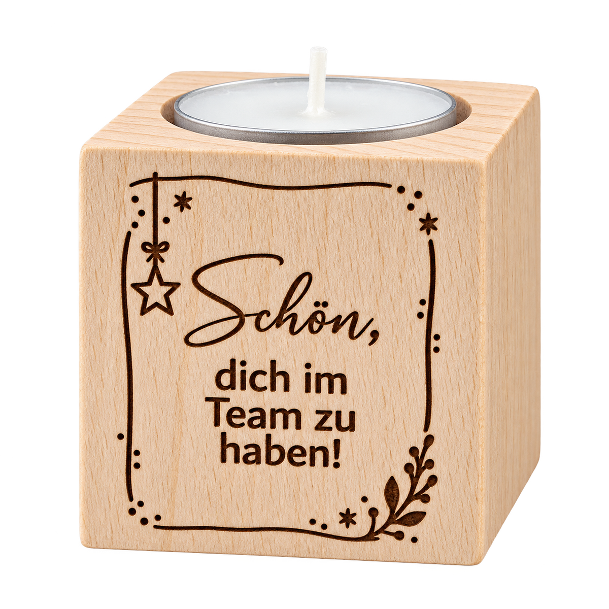 Teamgeschenk: Teelichthalter aus Holz „Schön, dich im Team zu haben!“