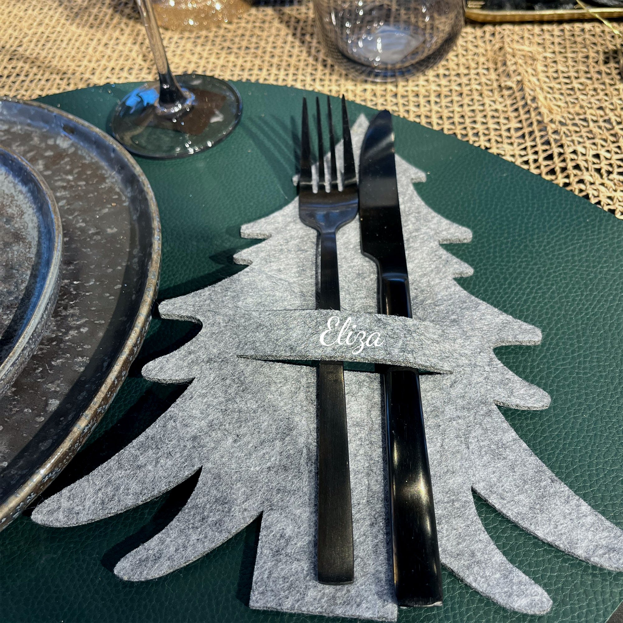 Bestecktasche Weihnachten personalisiert | Filz Tannenbaum Besteckhalter | Tischdeko festlich | Serviettenhalter Frohe Weihnachten