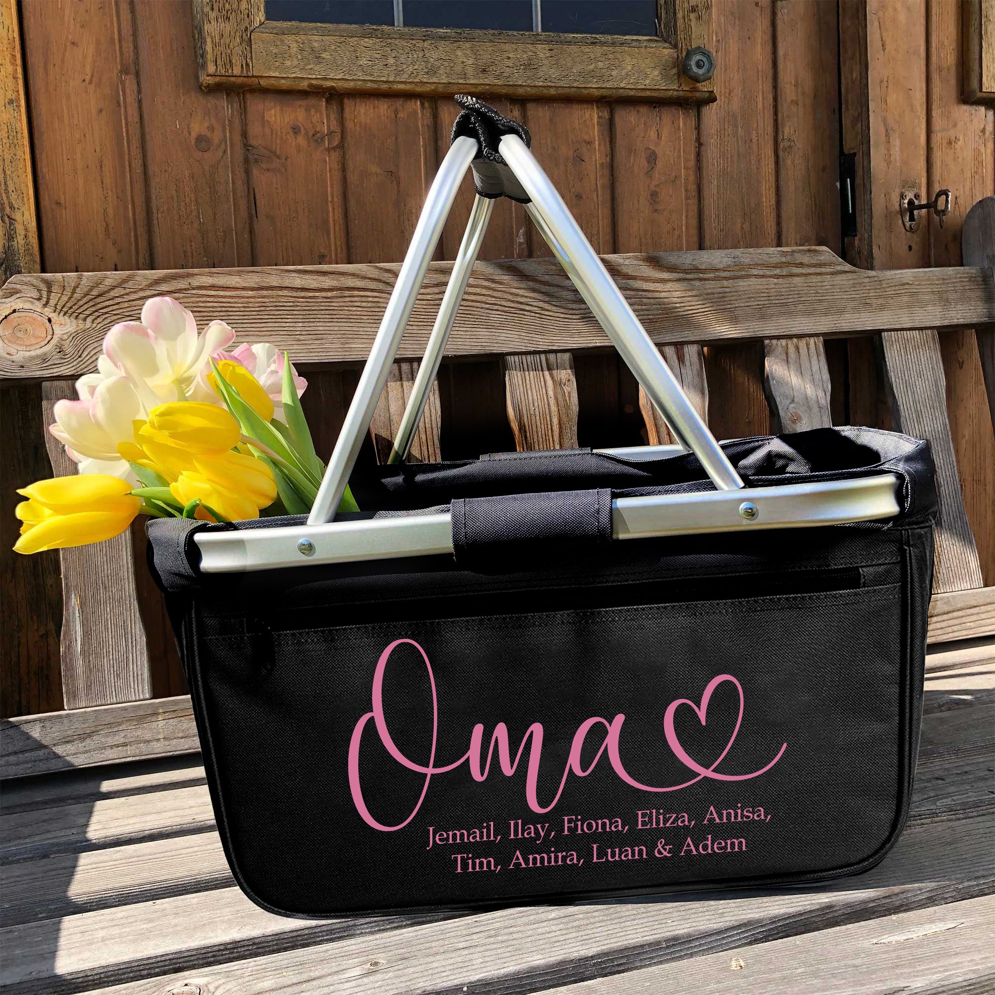 Personalisierter Einkaufskorb Oma & Opa | Geschenk Oma Geburtstag Muttertag | Einkaufskorb mit Namen bis 10 | Faltbar & robust