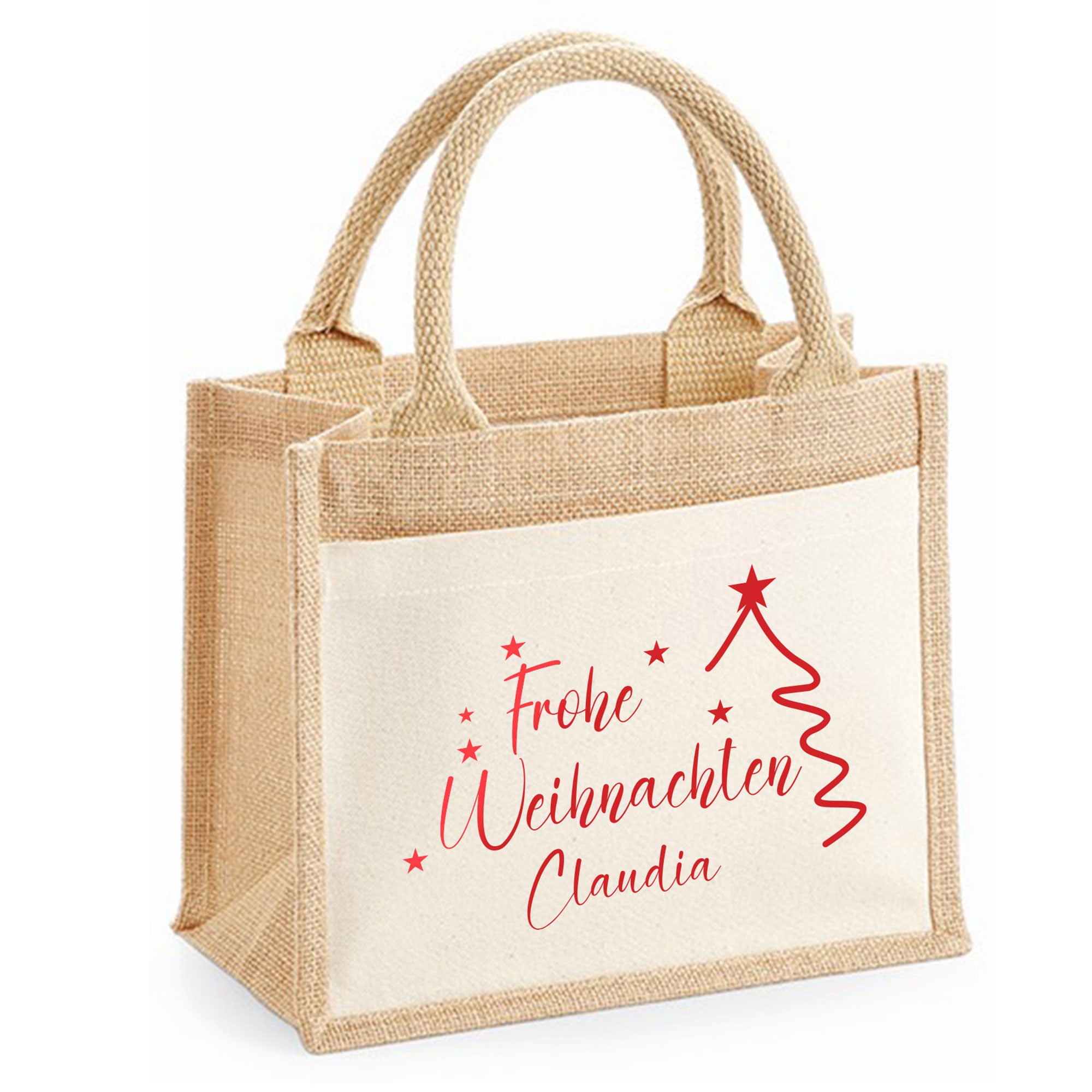 Geschenktasche Weihnachten personalisiert | Weihnachtsgeschenk Verpackung mit Namen | Jutetasche Nikolaus Geschenkbeutel