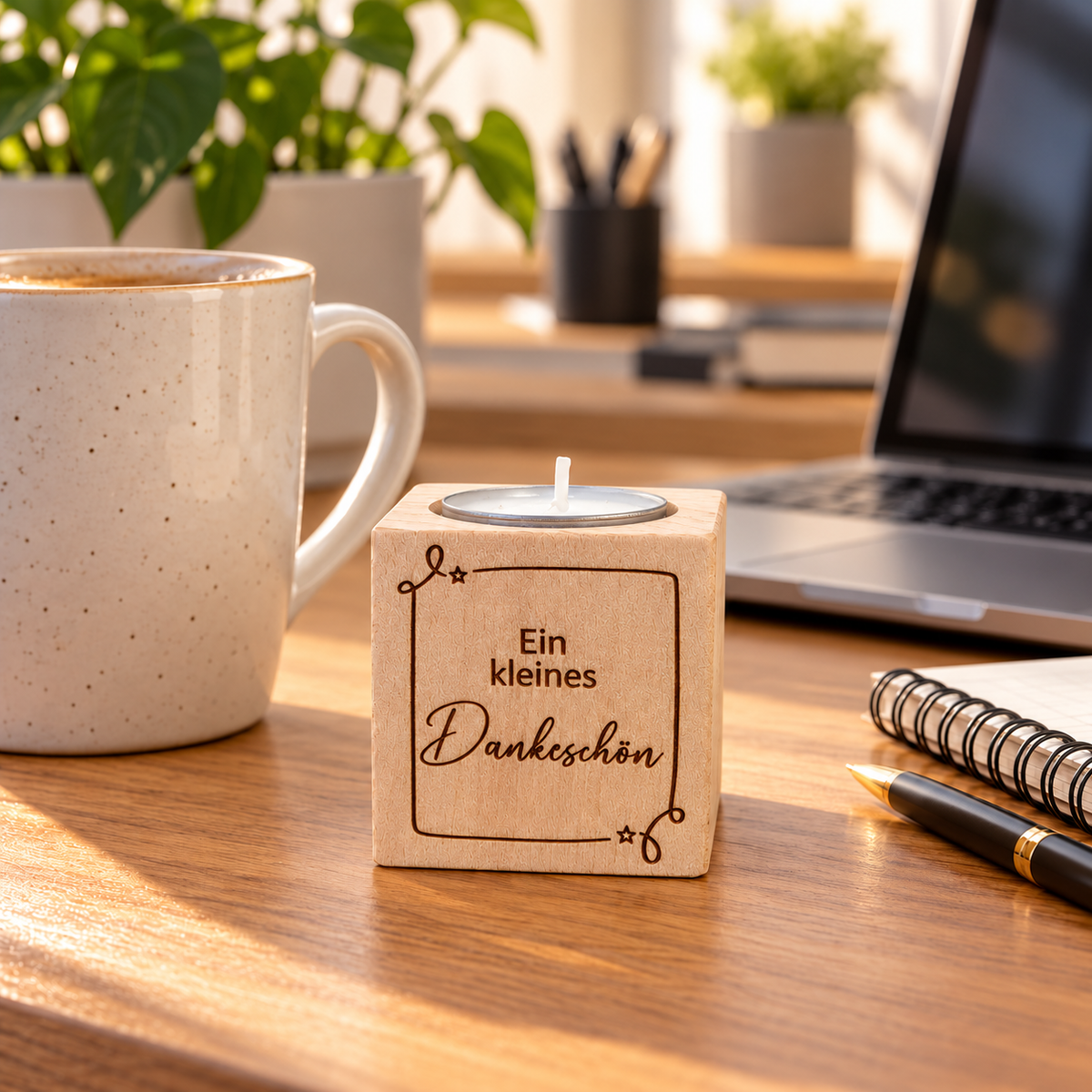Teelichthalter Holz „Ein kleines Dankeschön“ – Geschenk für Kollegen