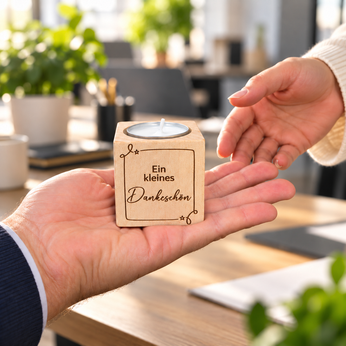 Teelichthalter Holz „Ein kleines Dankeschön“ – Geschenk für Kollegen