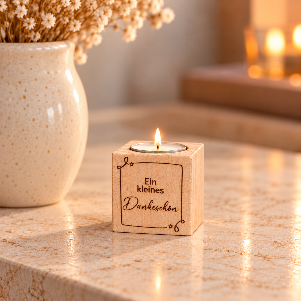 Teelichthalter Holz „Ein kleines Dankeschön“ – Geschenk für Kollegen
