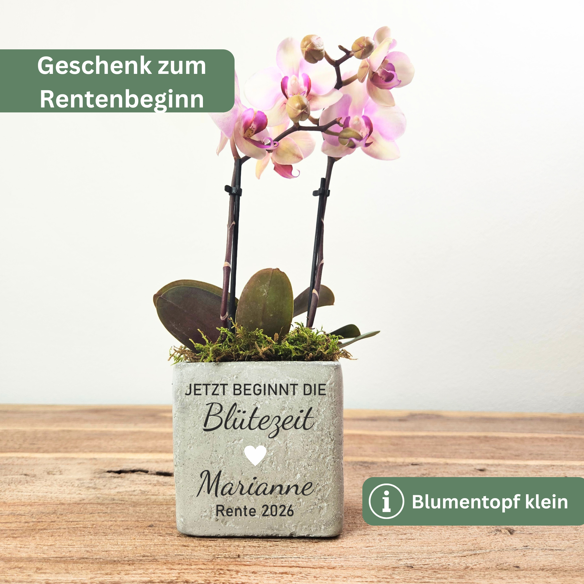 Personalisiertes Abschiedsgeschenk zur Rente – Blumentopf „Jetzt beginnt die Blütezeit“ mit Namen & Wunschtext