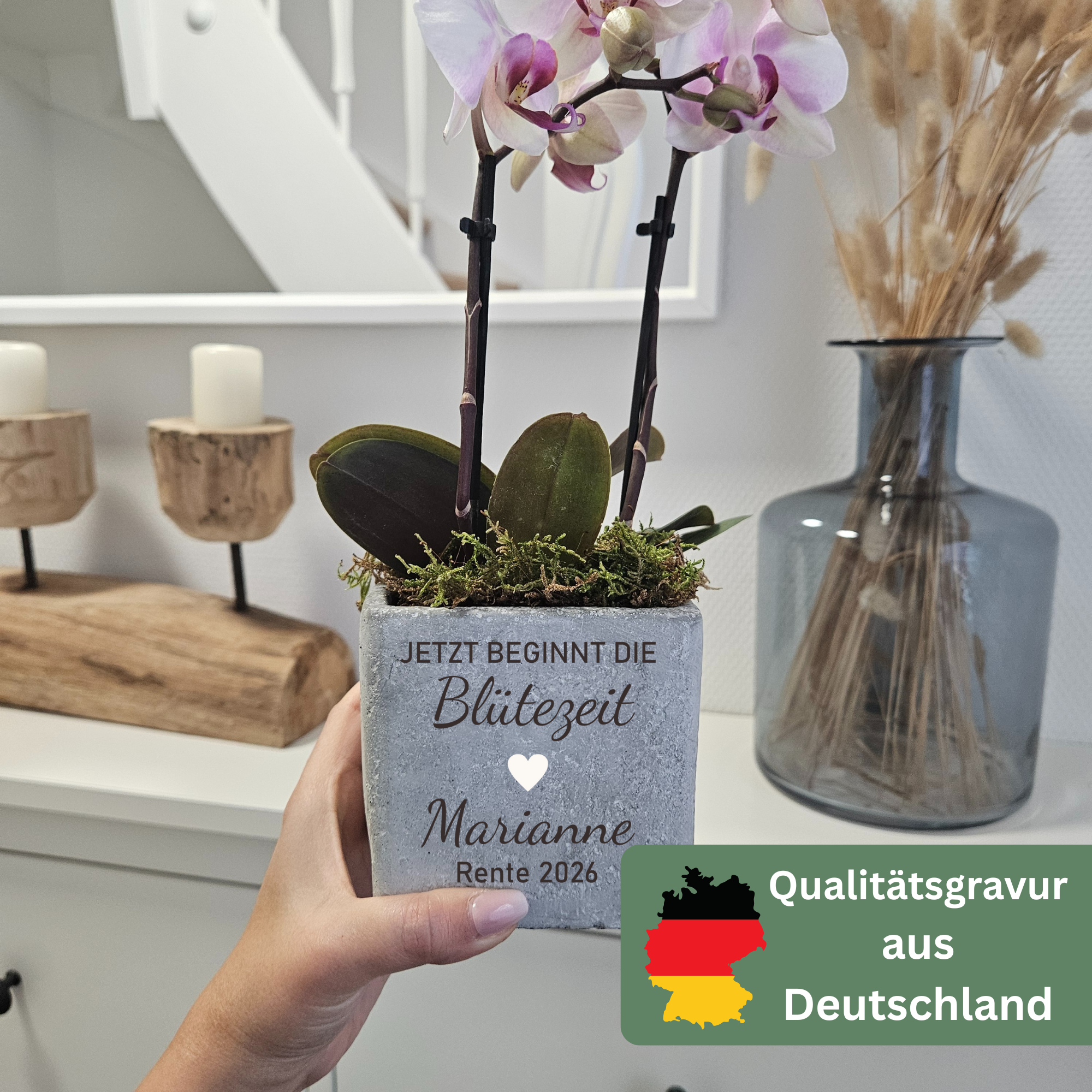 Personalisiertes Abschiedsgeschenk zur Rente – Blumentopf „Jetzt beginnt die Blütezeit“ mit Namen & Wunschtext