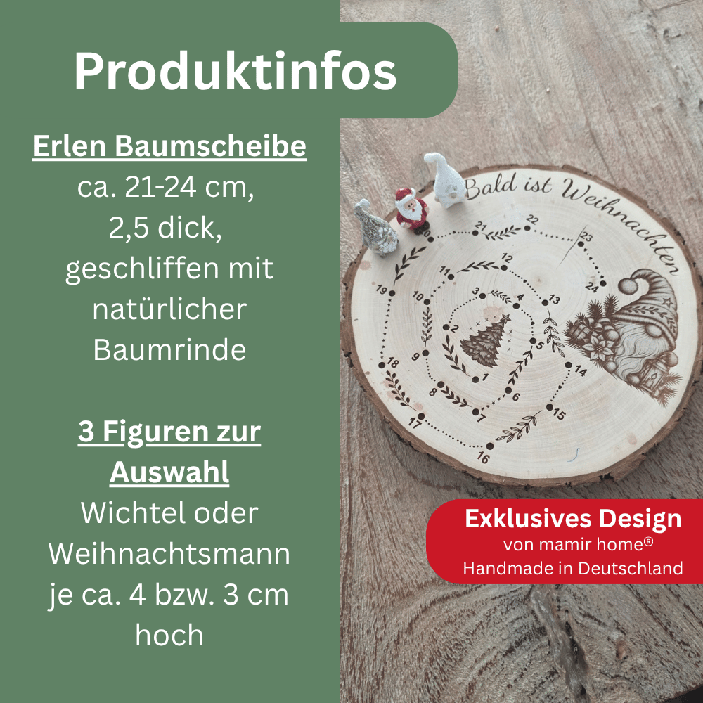 Adventskalender aus Holz mit Wichtel – Wiederverwendbarer Weihnachts Countdown