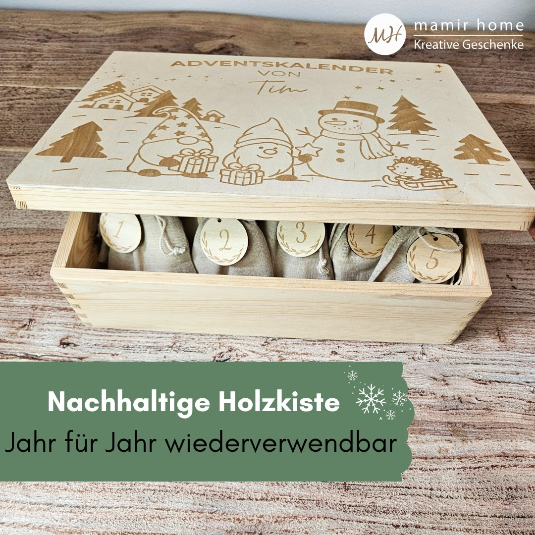 Personalisierter Adventskalender Holzbox mit Namen, handgefertigt in Rheinland-Pfalz
