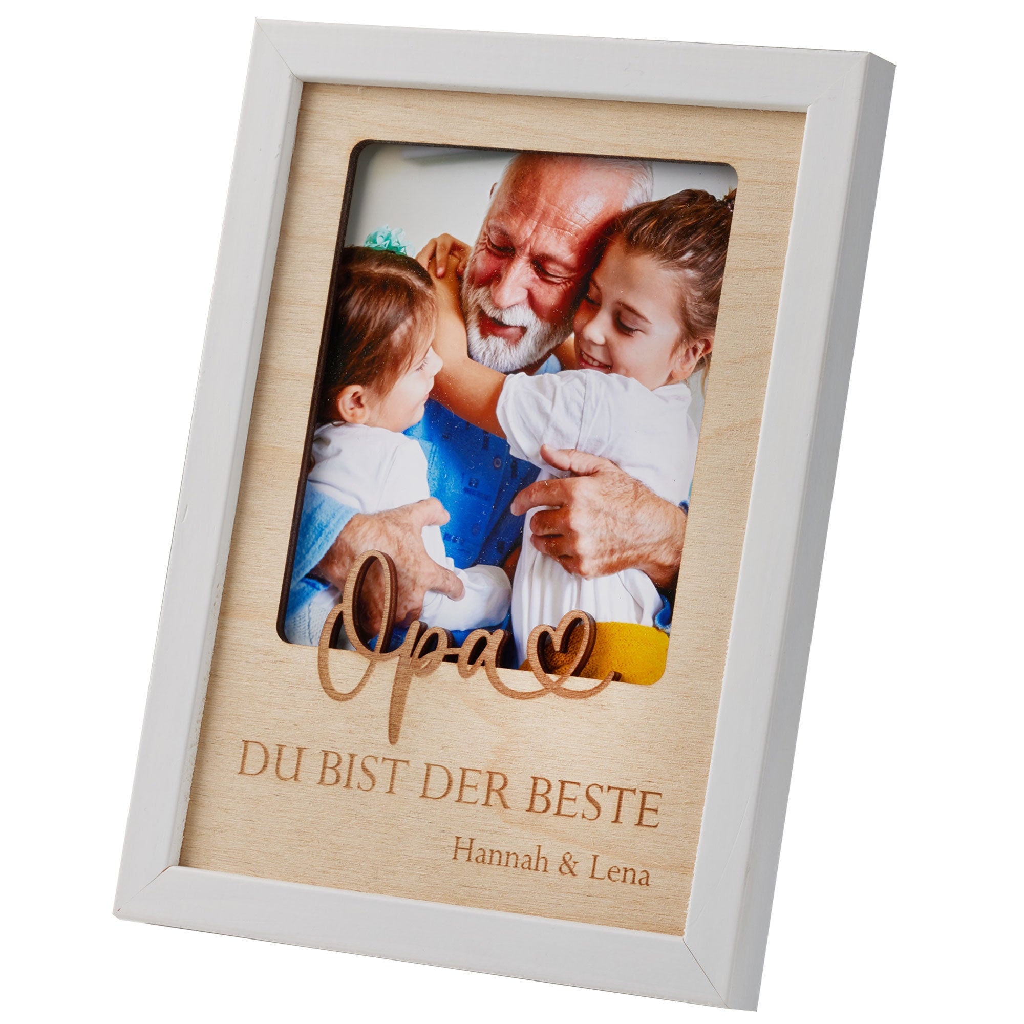 Freigestellter personalisierter Bilderrahmen als Geschenk für Opa