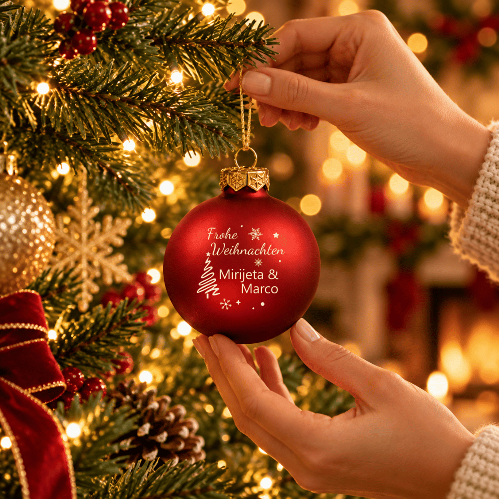 Weihnachtskugel personalisiert aus Glas – Frohe Weihnachten mit 1 oder 2 Namen