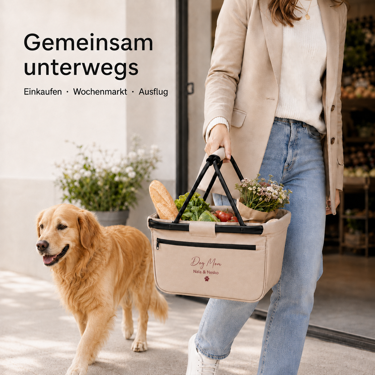Geschenk für Hundebesitzer | Einkaufskorb personalisiert „Dog Mom“ mit Hundenamen