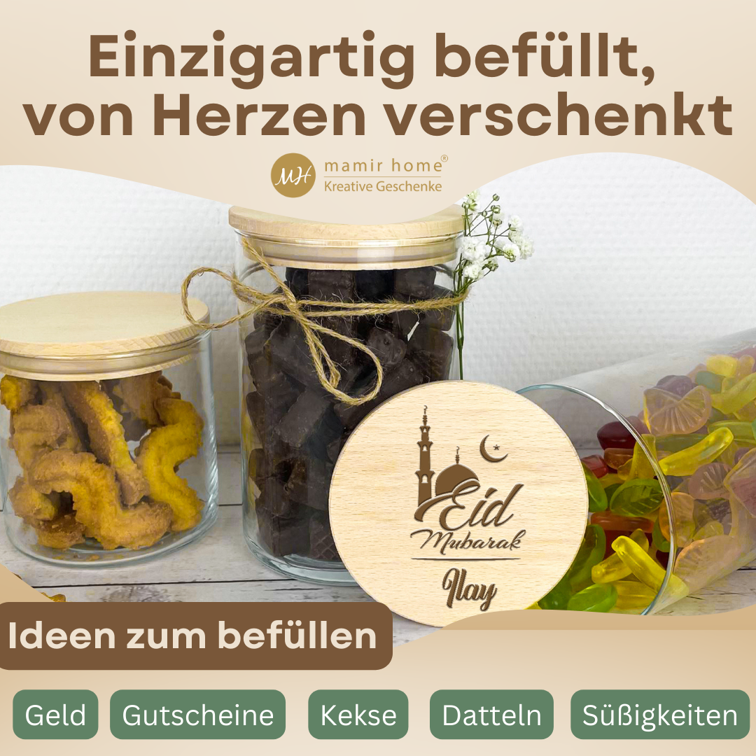 Eid Mubarak Vorratsglas mit Gravur ohne Namenszusatz