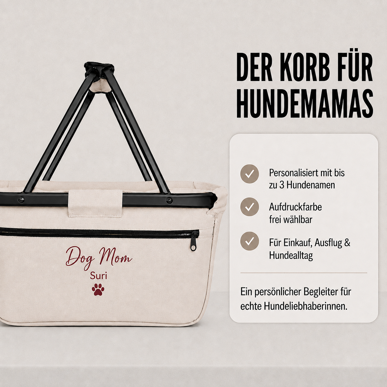 Geschenk für Hundebesitzer | Einkaufskorb personalisiert „Dog Mom“ mit Hundenamen