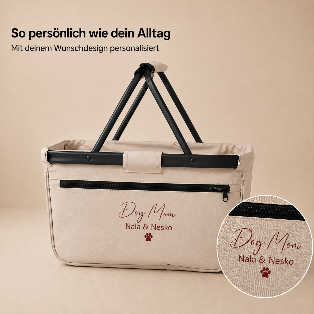 Geschenk für Hundebesitzer | Einkaufskorb personalisiert „Dog Mom“ mit Hundenamen