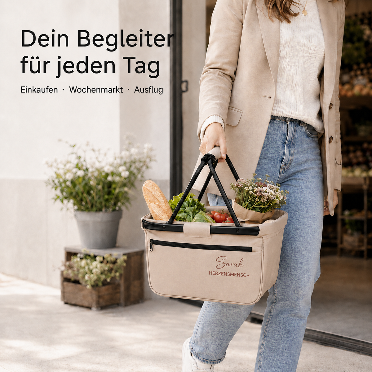 Personalisierter Einkaufskorb mit Namen & Wunschtext
