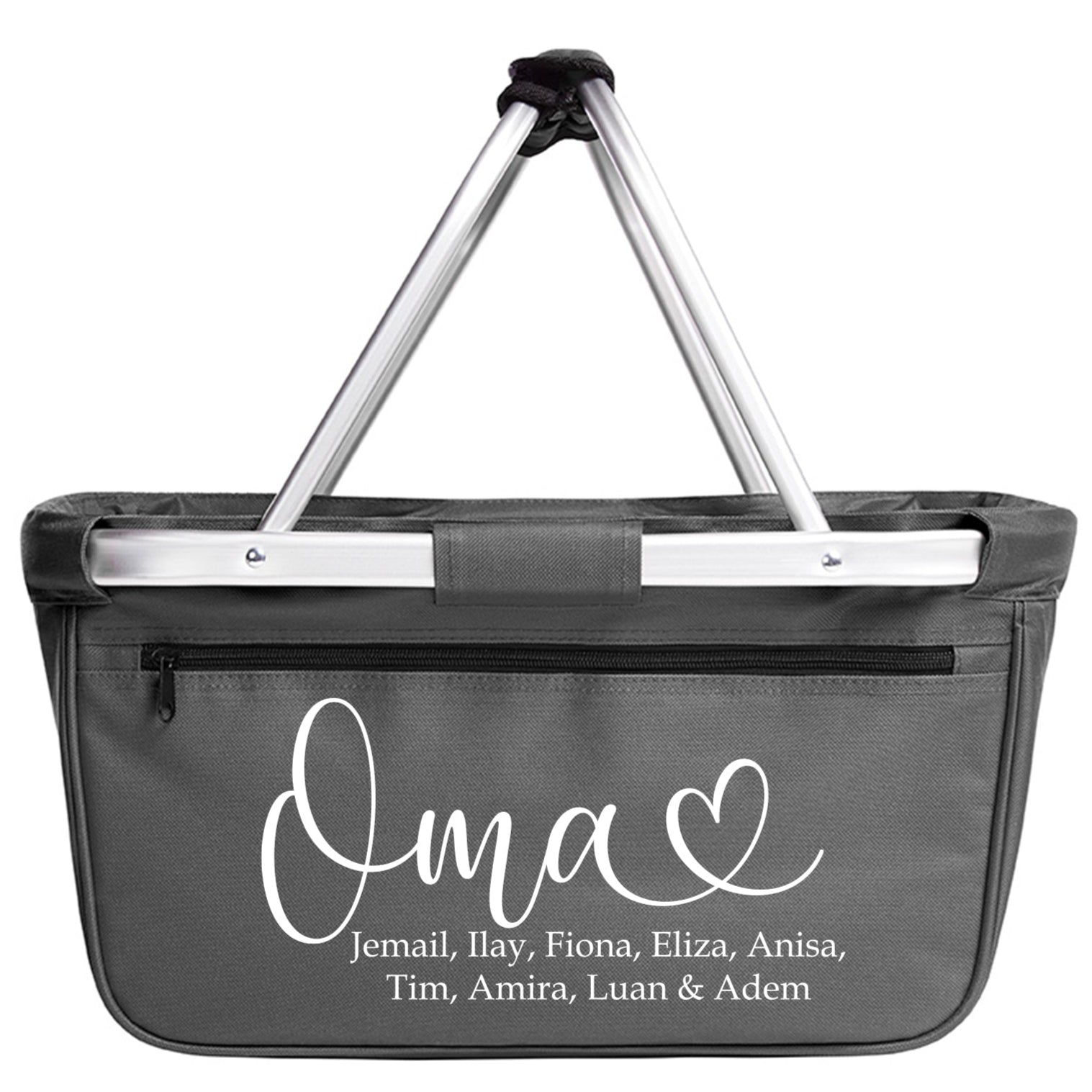 Einkaufskorb mit Aufdruck Oma und bis zu 10 Namen, Geschenkidee für Oma Geburtstag oder Weihnachten