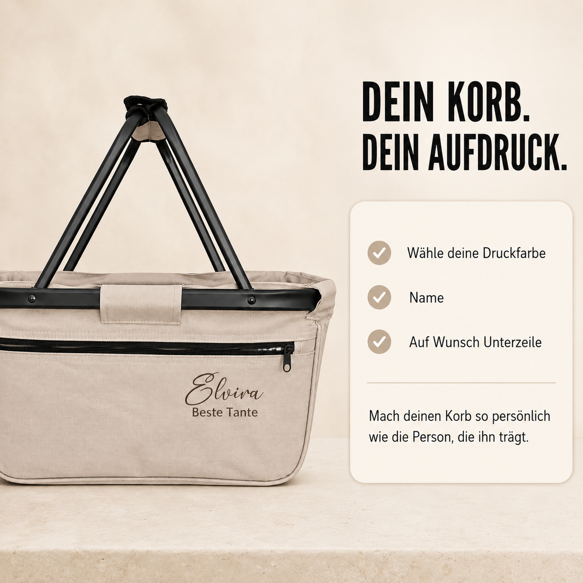 Personalisierter Einkaufskorb mit Namen & Wunschtext