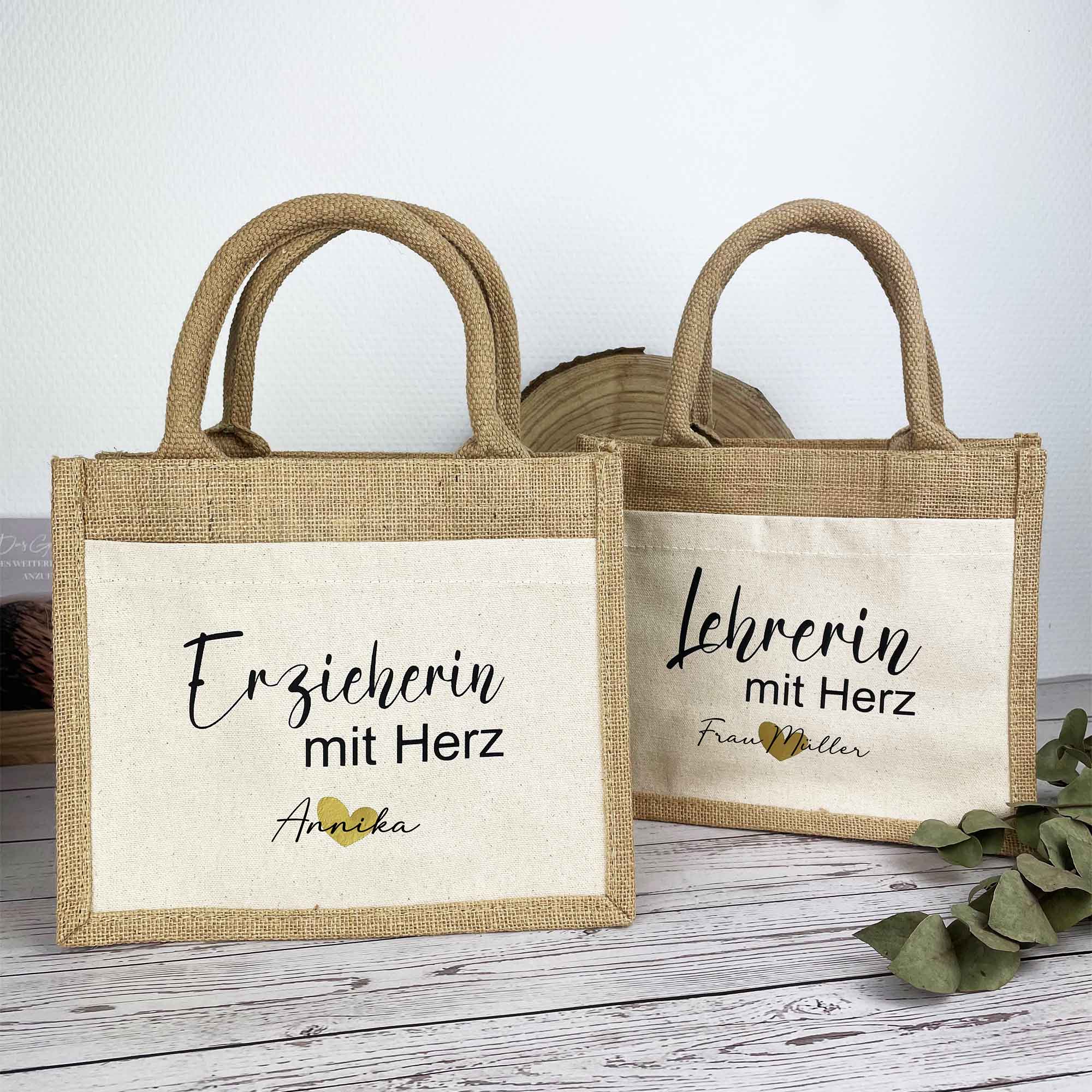 Abschiedsgeschenke für Erzieherin und Lehrerin – personalisierte Jutetaschen mit Namen