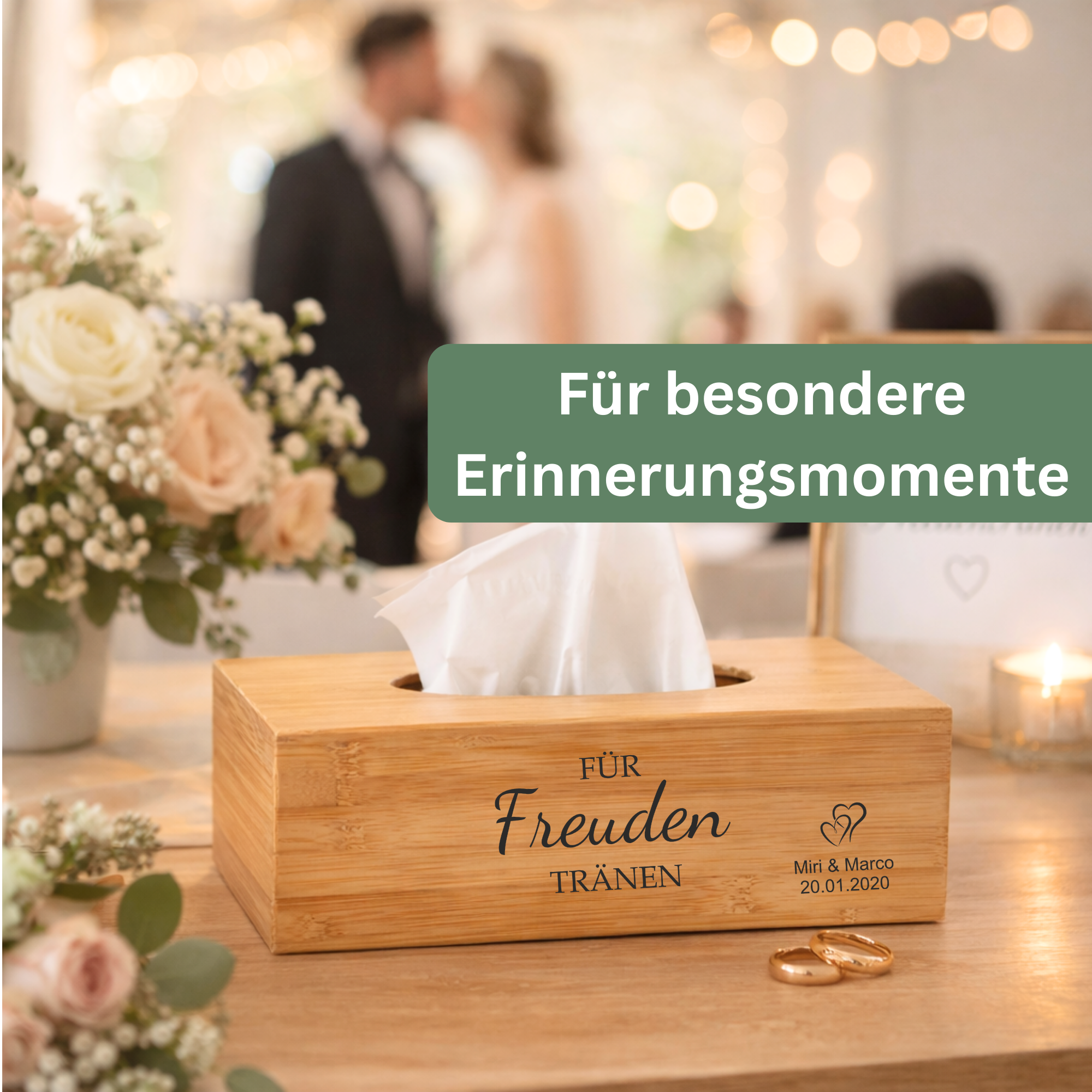 Hochzeitsausstattung mit Taschentuchbox für Taschentücher Hochzeit auf dem Tisch