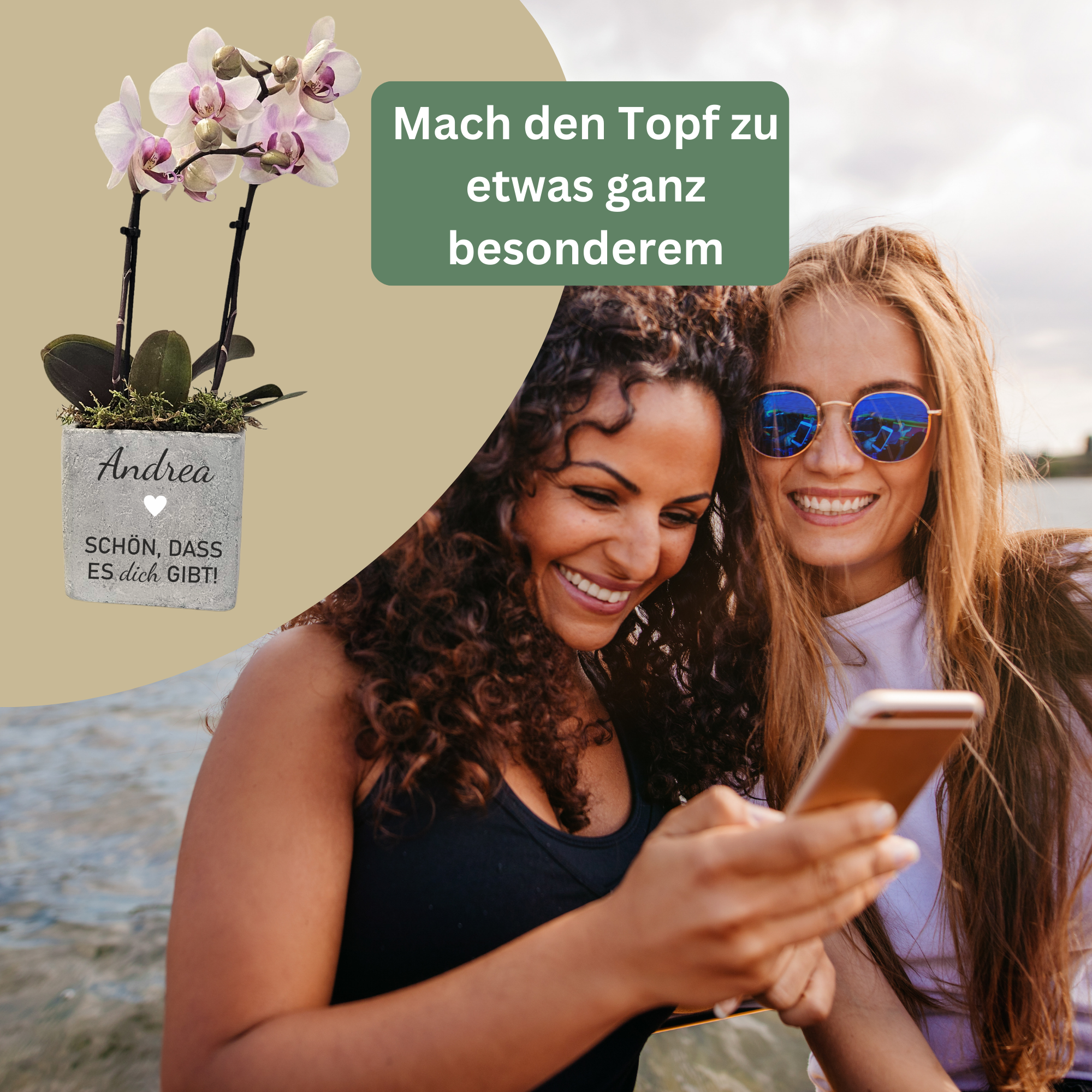 Freundschaftsgeschenk personalisiert mit Namen – Blumentopf aus Beton mit 3D Herz – Danke, dass es dich gibt – Geschenk für Freundin
