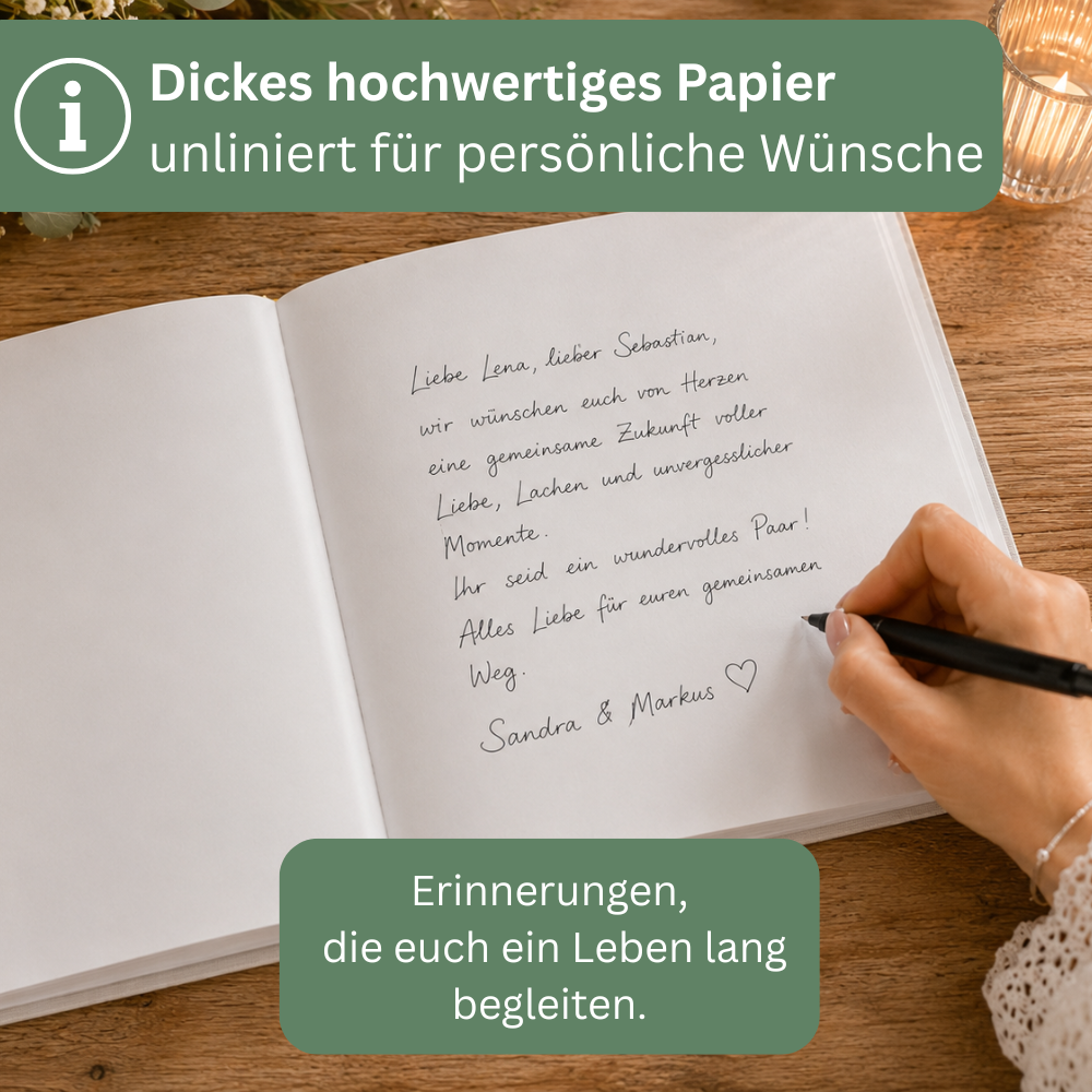 Modernes Gästebuch zur Hochzeit aus echtem Leinen im hochwertigen Hardcover mit zeitlosem Design.