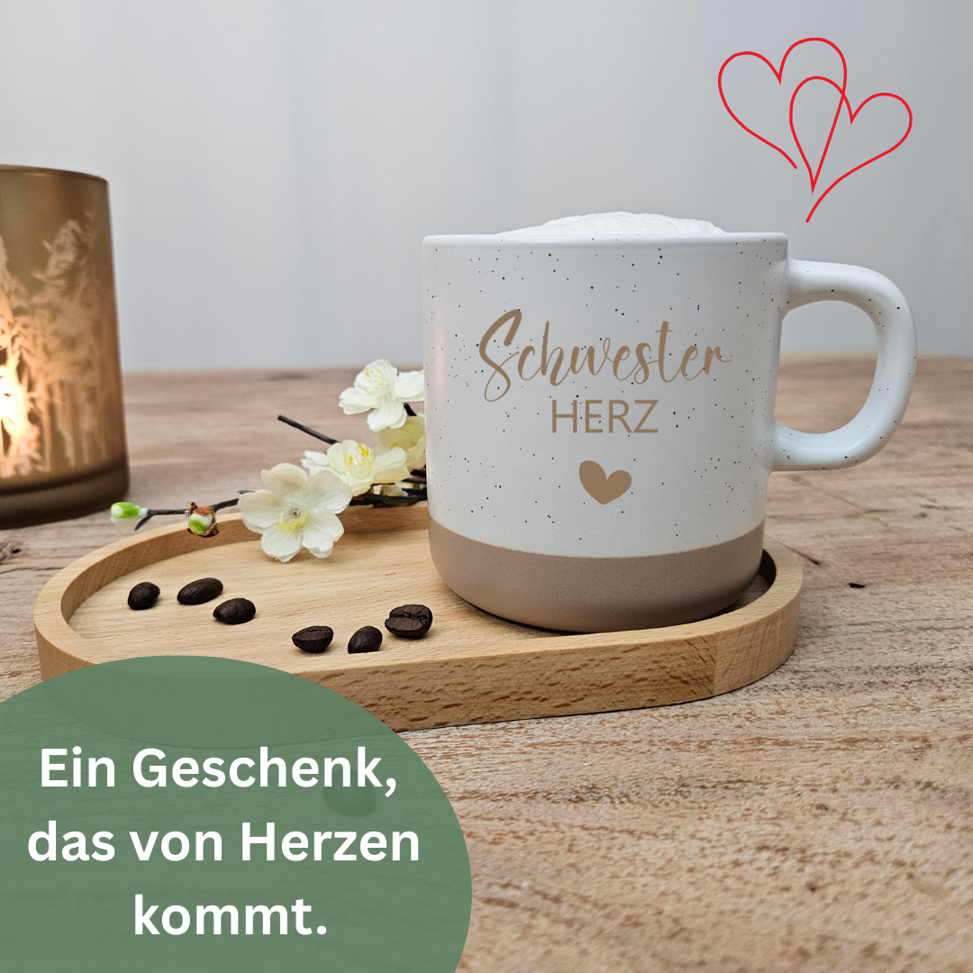 Steingut Tasse „Schwesterherz“ – liebevolles Geschenk für deine Schwester | Lieblingsschwester |