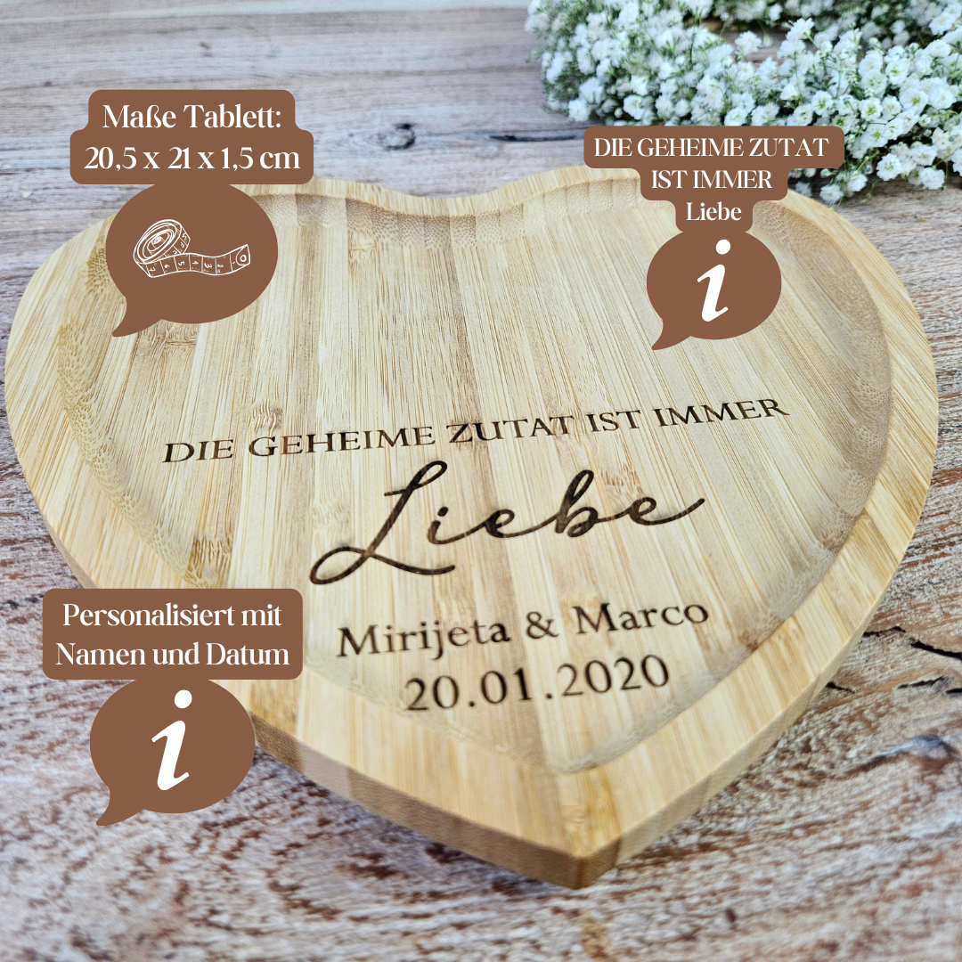 Hochzeitsgeschenk personalisiert – Mr & Mrs Tassen mit Namen & Herz-Tablett | Geschenk für das Brautpaar | Steingut Tasse Neutral