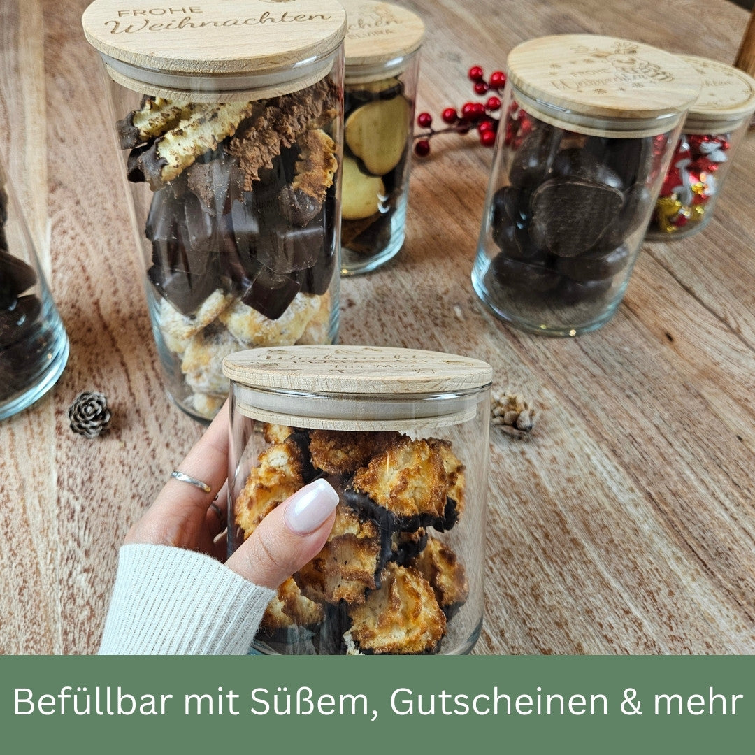 Geschenkglas Weihnachten befüllbar mit Süßigkeiten, Keksen, Gutscheinen oder Geld