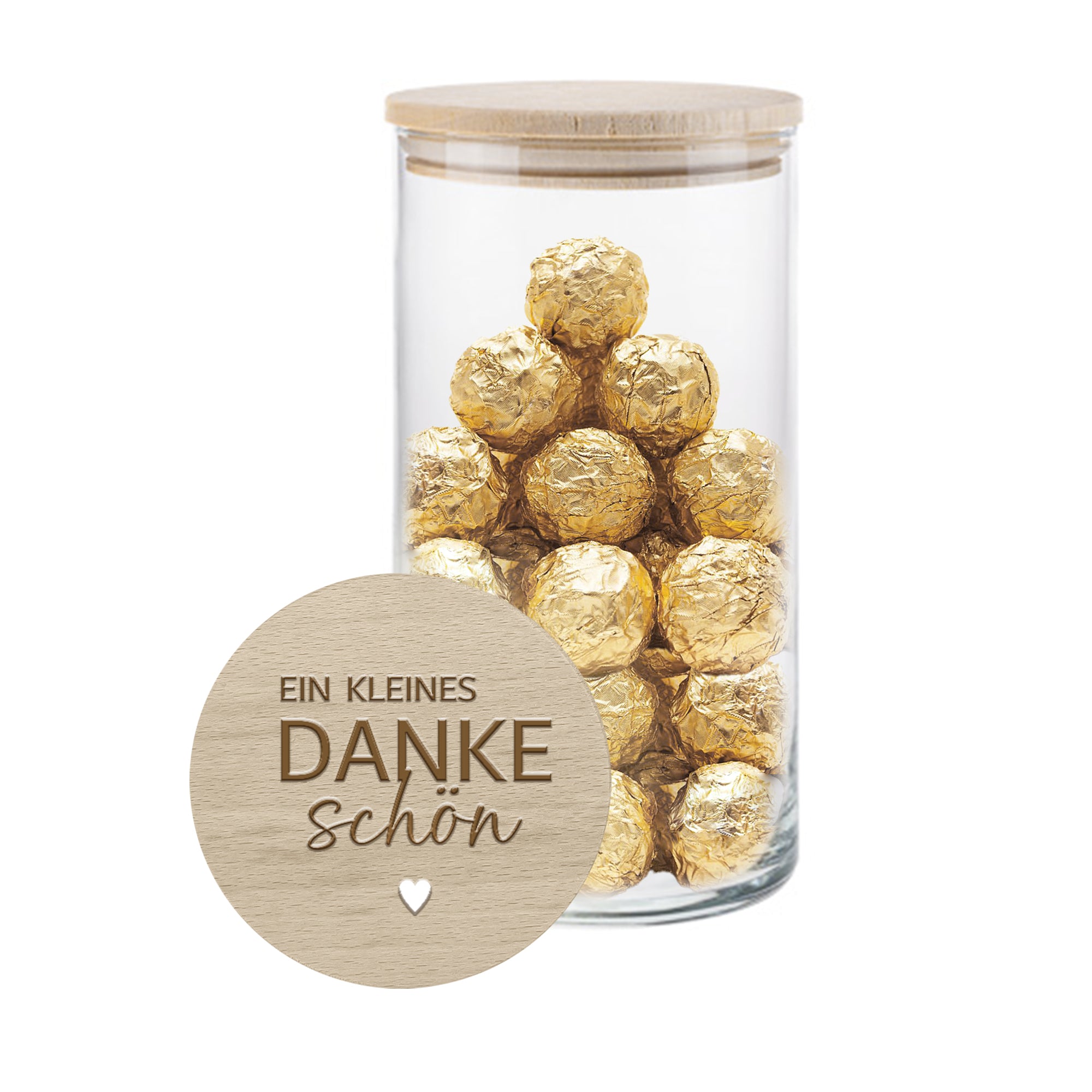 Vorratsglas gefüllt mit Süßigkeiten als Dankeschön Geschenkidee
