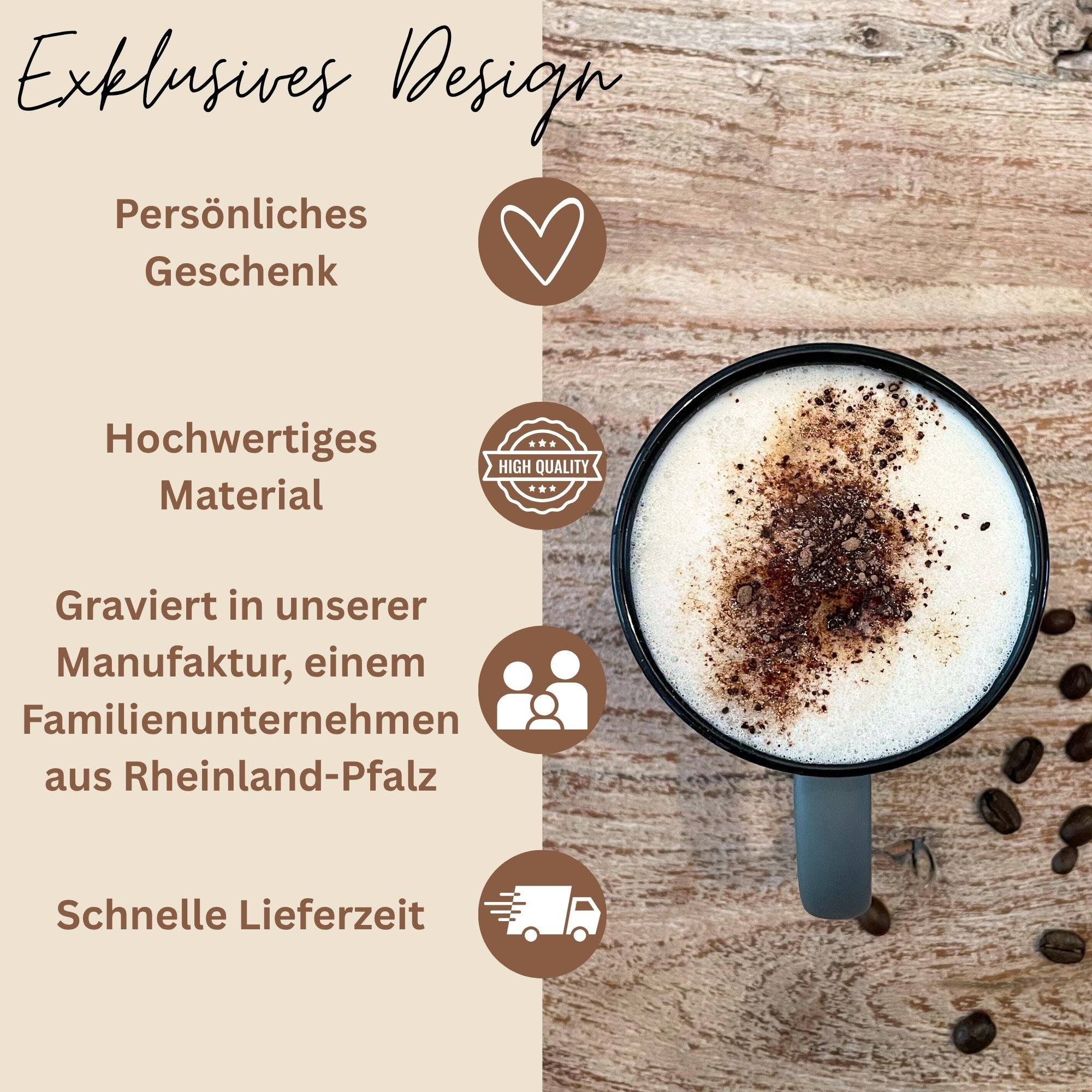 Top-Down-Foto einer personalisierten Papa Tasse, hochwertige Lasergravur und Soft-Touch-Material – perfektes Geschenk fuer Papa.