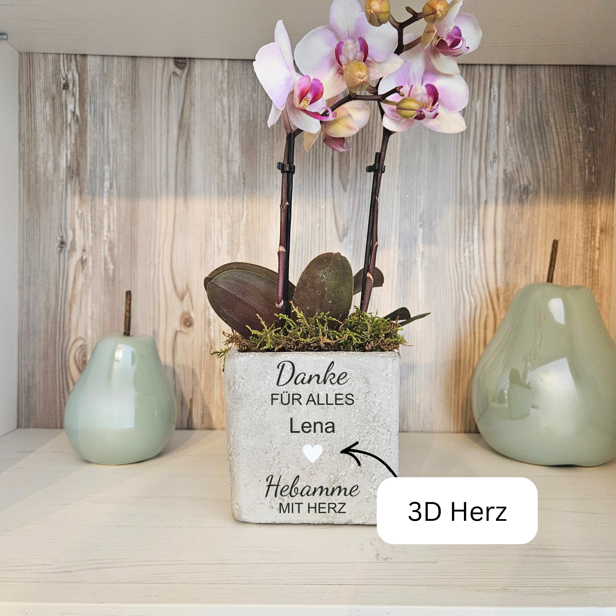 Geschenk für Hebamme – Personalisierter Blumentopf „Hebamme mit Herz“ aus Beton | Dankeschön & Abschiedsgeschenk