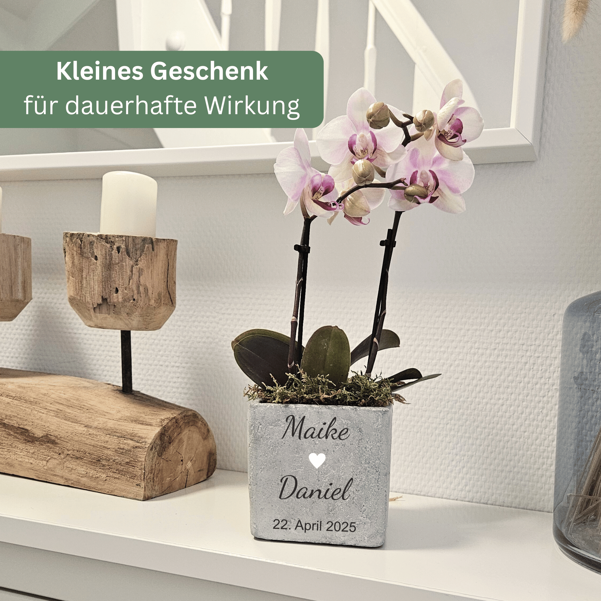 Geldgeschenk Hochzeit – Personalisierter Blumentopf mit Gravur aus Beton | Hochzeitsgeschenk für Brautpaar
