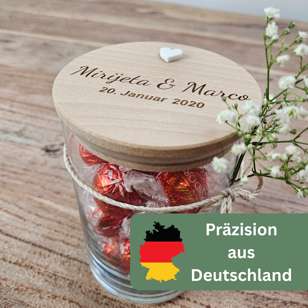 Personalisiertes Hochzeitsgeschenk – Geldgeschenk Hochzeit für das Brautpaar aus Glas mit Gravur | 3 Größen