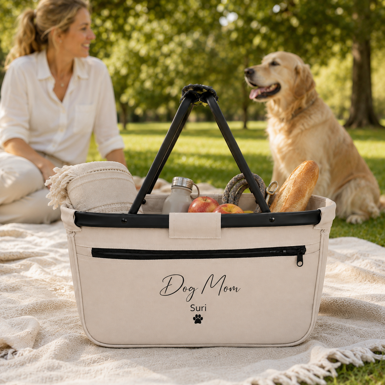 Geschenk für Hundebesitzer | Einkaufskorb personalisiert „Dog Mom“ mit Hundenamen