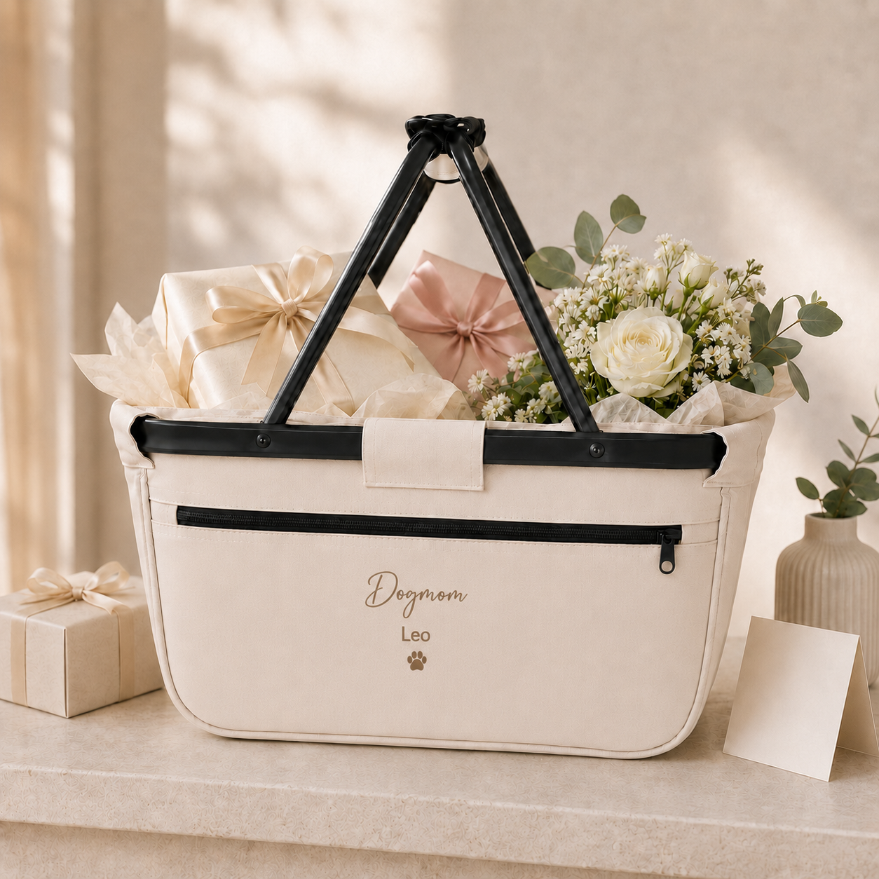 Geschenk für Hundebesitzer | Einkaufskorb personalisiert „Dog Mom“ mit Hundenamen