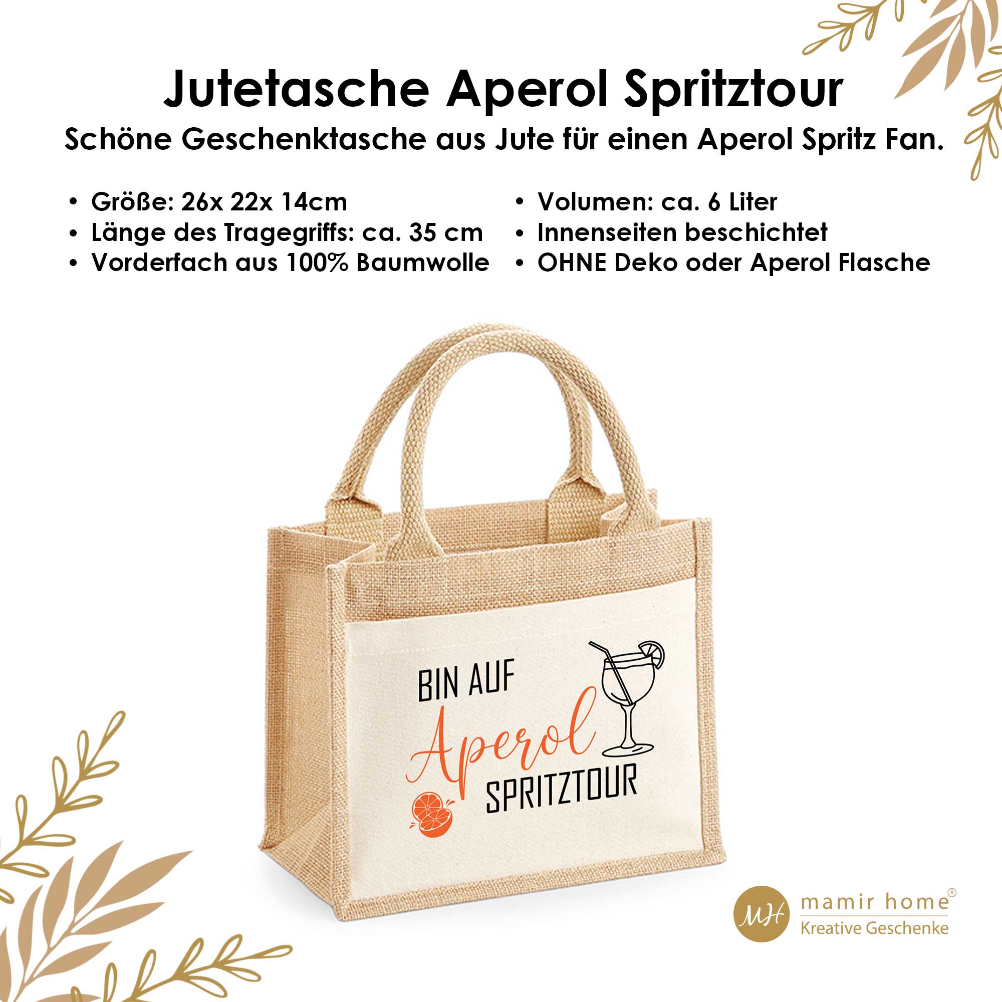 Infobild zur Jutetasche mit Aperol Spritz Motiv – Geschenkidee für Sommerpartys