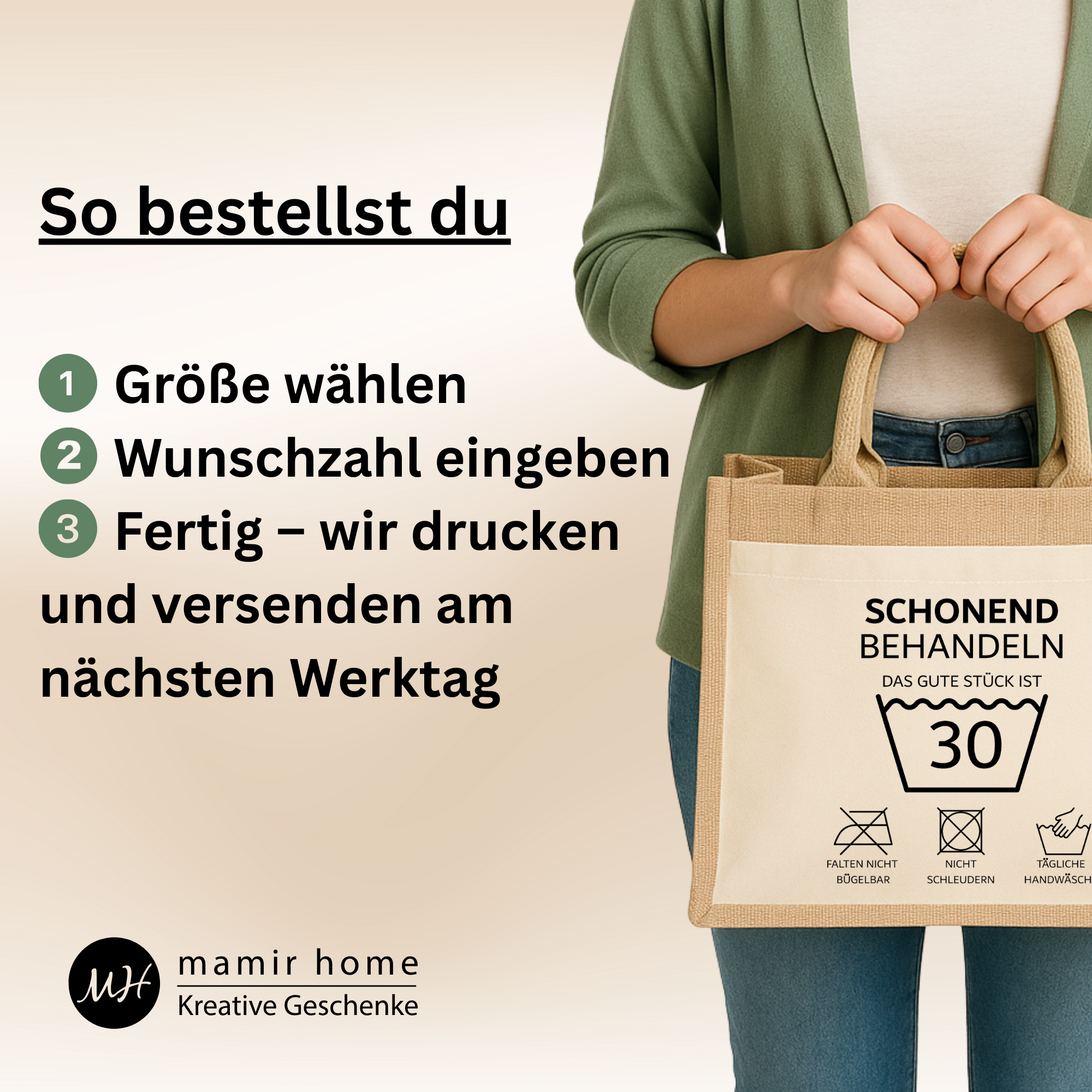 Personalisierte Jutetasche zum Geburtstag „Schonend behandeln“ – Lustiges Geburtstagsgeschenk mit Wunschzahl