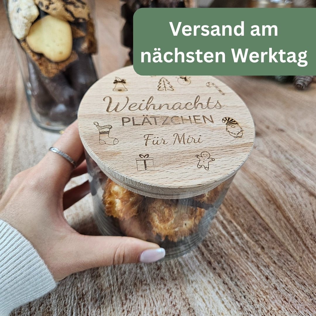 Keksdose Weihnachten mit Gravur „Weihnachtsplätzchen“, schneller Versand am nächsten Werktag