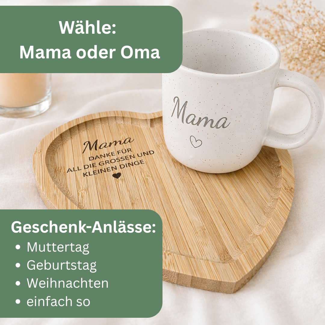 Muttertagsgeschenk für Mama oder Oma – Tasse mit Herztablett | Geschenk für Mama | Danke für all die großen und kleinen Dinge
