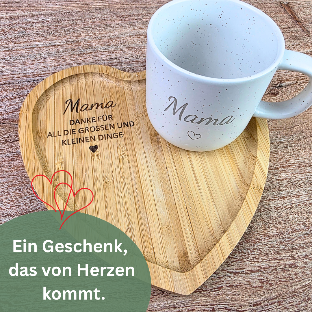 Muttertagsgeschenk für Mama oder Oma – Tasse mit Herztablett | Geschenk für Mama | Danke für all die großen und kleinen Dinge