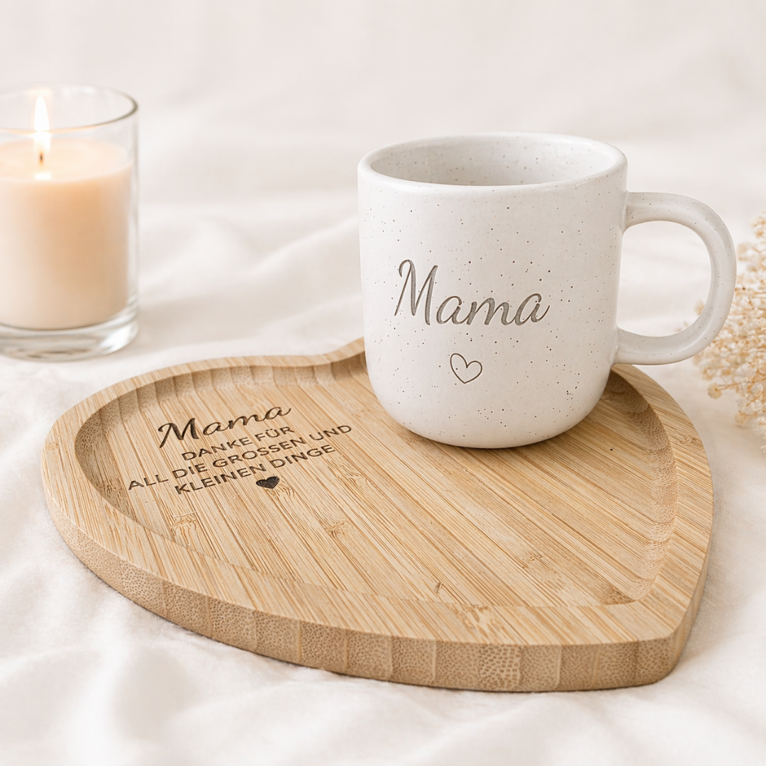 Muttertagsgeschenk für Mama oder Oma – Tasse mit Herztablett | Geschenk für Mama | Danke für all die großen und kleinen Dinge