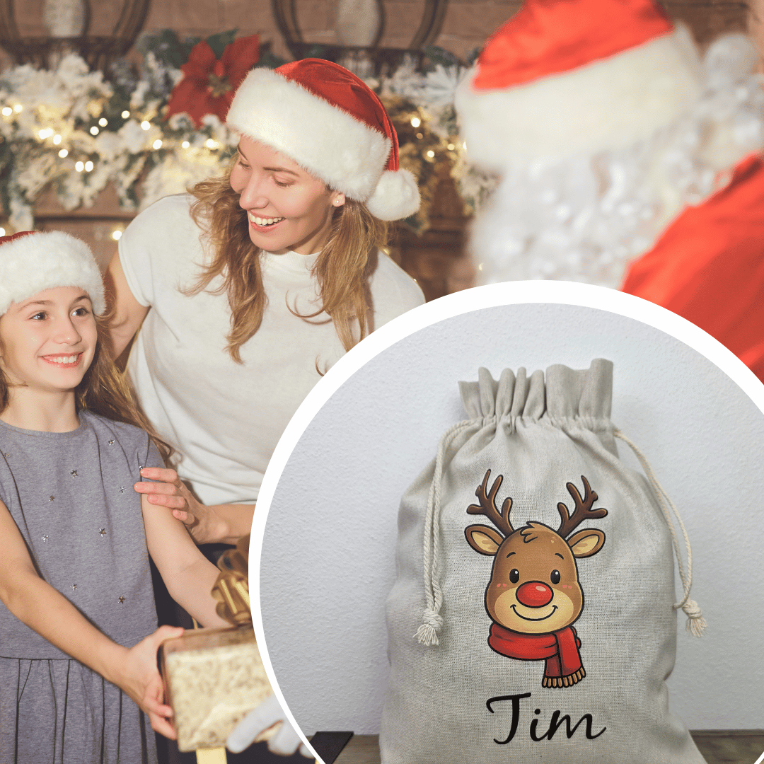 Weihnachtssack mit Namen – RENTIER - Nikolaussack personalisiert
