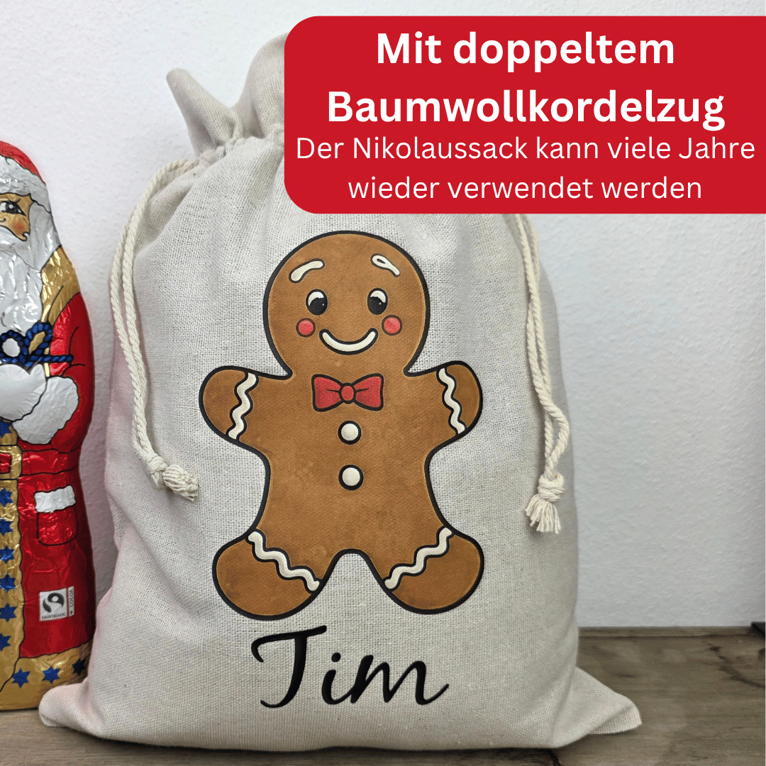 Nikolaussack mit Namen – LEBKUCHENMANN - Weihnachtssack personalisiert