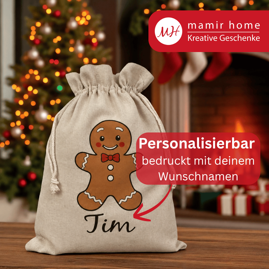 Nikolaussack mit Namen – LEBKUCHENMANN - Weihnachtssack personalisiert