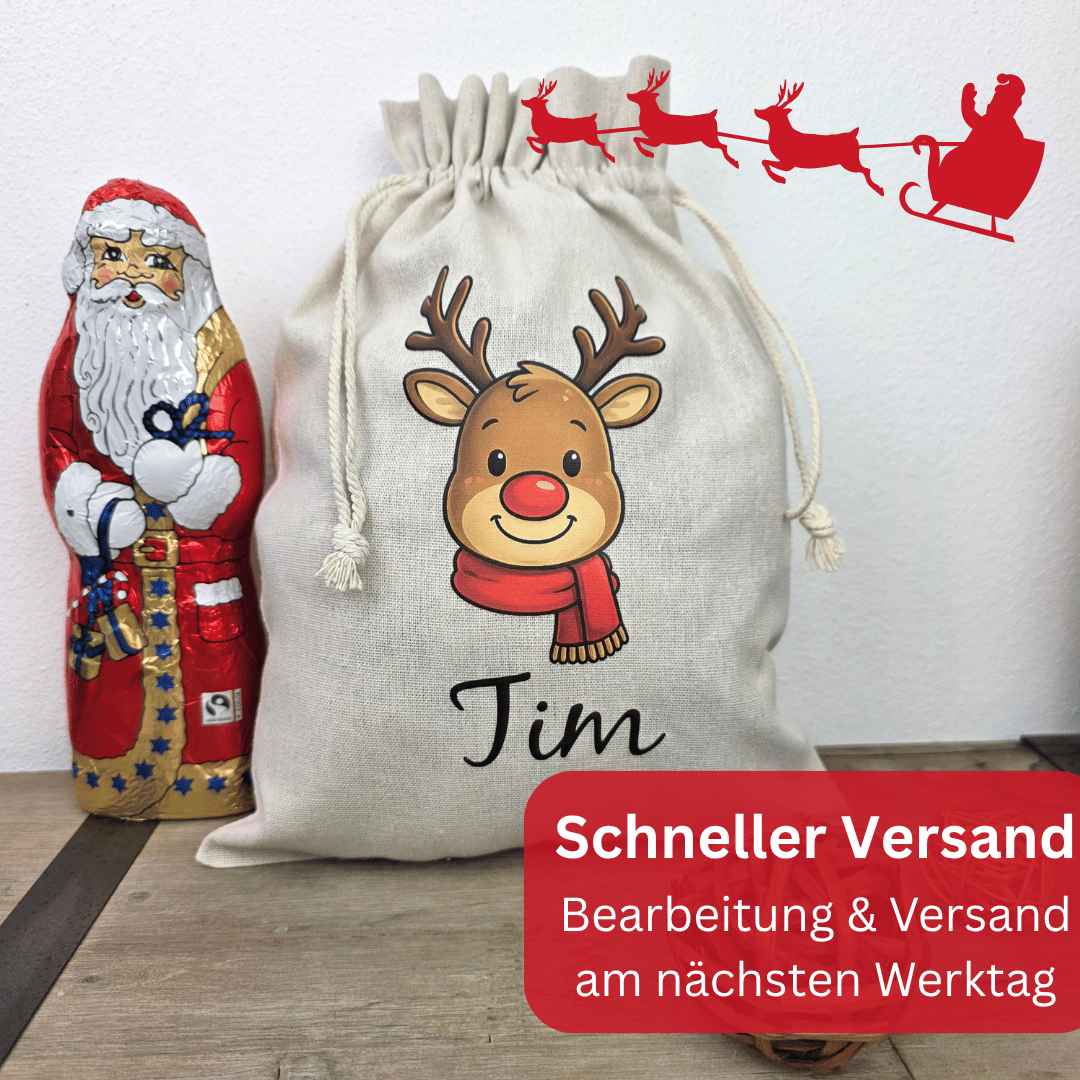 Weihnachtssack mit Namen – RENTIER - Nikolaussack personalisiert