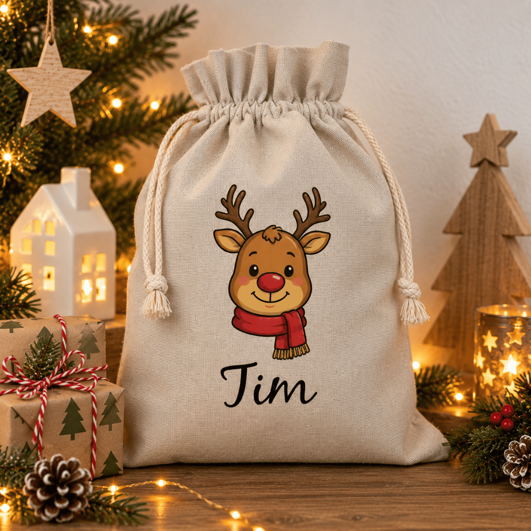 Weihnachtssack mit Namen – RENTIER - Nikolaussack personalisiert