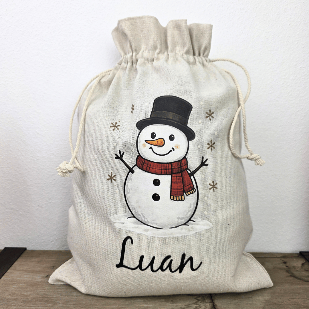 Nikolaussack personalisiert mit Namen – Schneemann Weihnachtssack