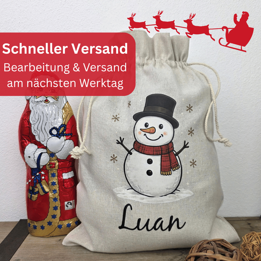 Nikolaussack personalisiert mit Namen – Schneemann Weihnachtssack